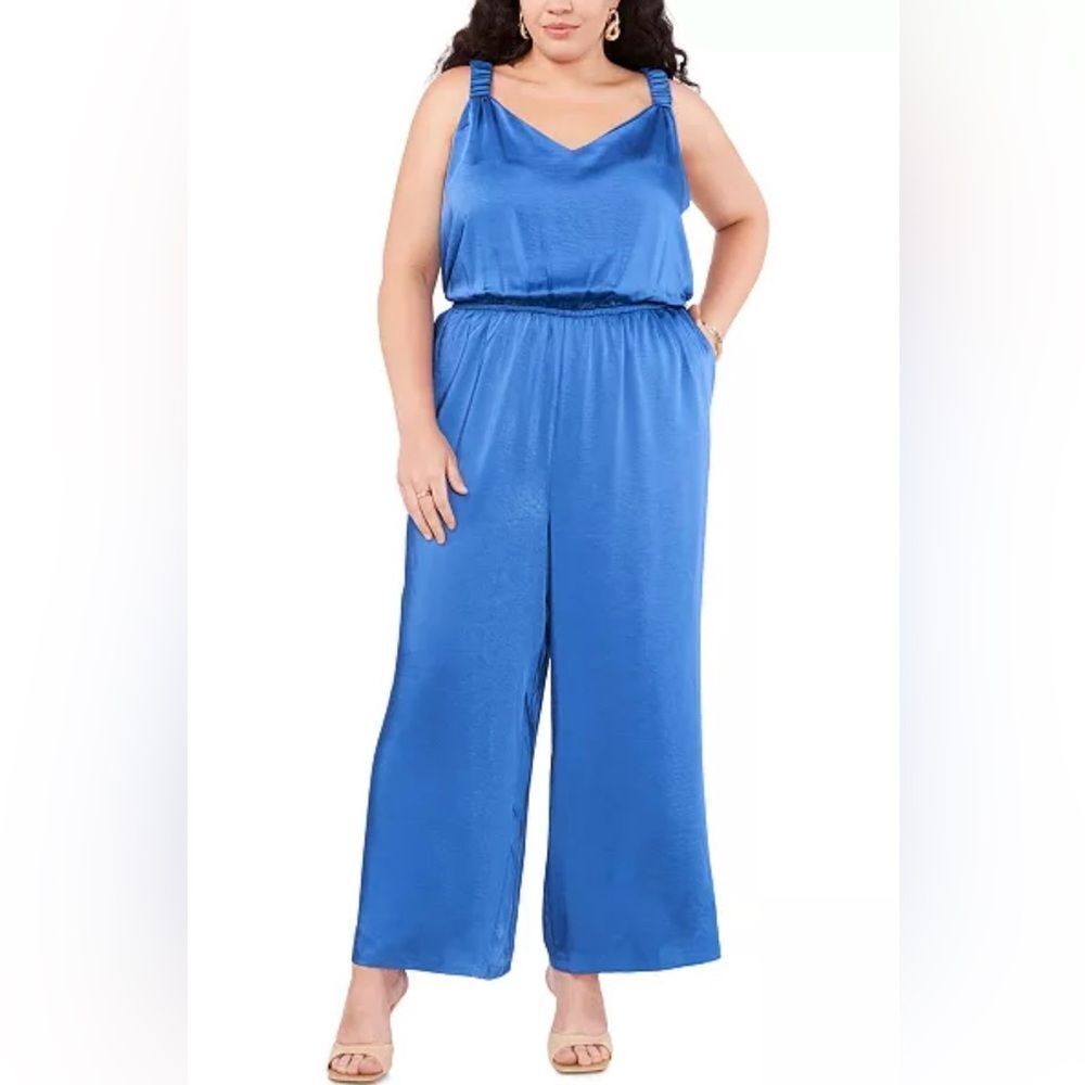 VINCE CAMUTO Plus Size Sleeveless Belted Jumpsuit